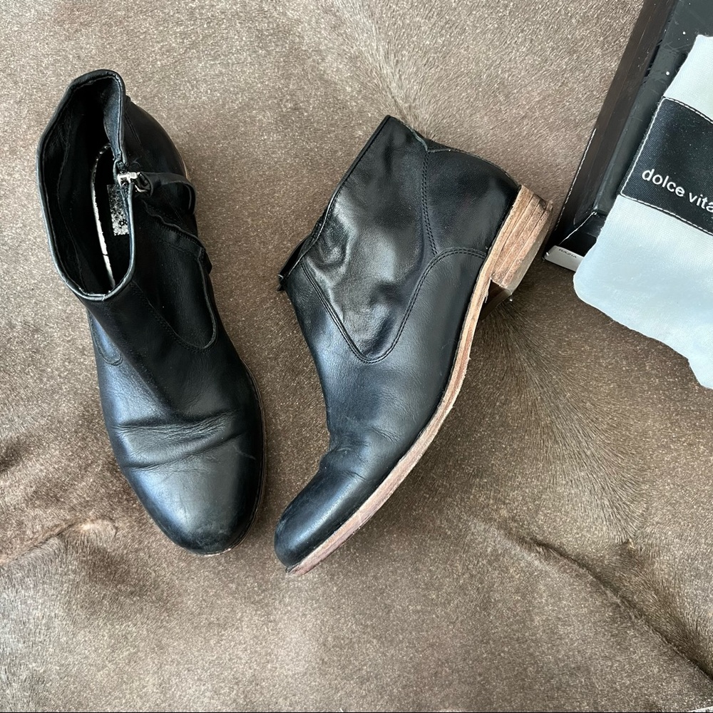Dolce Vita Leather Almond Toe Stacked Heel Booties